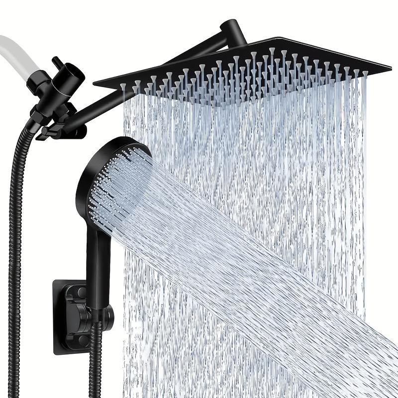High Pressure Rain and Handheld Shower Head Combo, 11-Inch Extension Arm, 9 Settings, Adjustable Height and Angle, Chrome or Matte Black