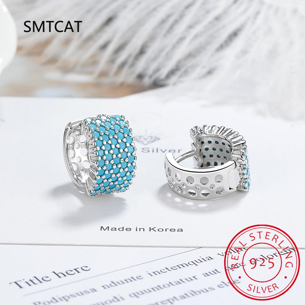 New Vintage Turquoise Elegant Earring Real 925 Silver Luxury Charm Hoop Earrings For Women Wedding Jewelry RHE858