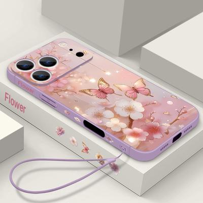 Traum Schmetterling Blumenmuster Lanyard Hülle Für iPhone 17 Pro Max Weiche Silikonhülle Für iPhone 16 Pro Max Funda iPhone 15 14 13 12 11 16E