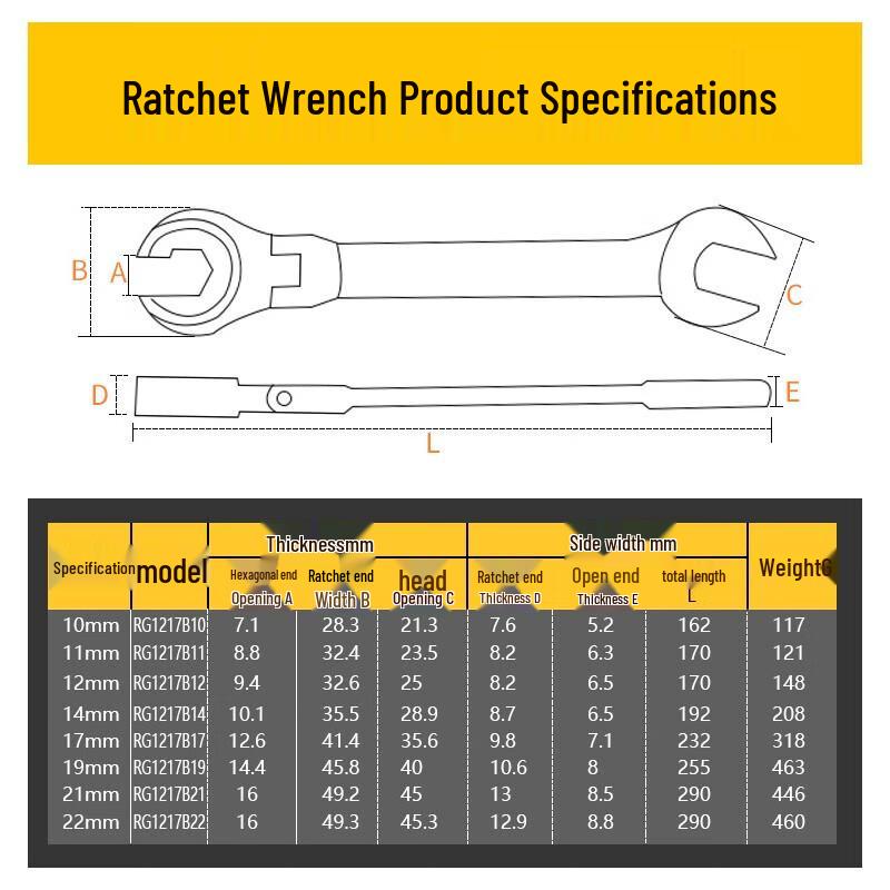 12mm Flexible Head Open-End Ratchet Wrench