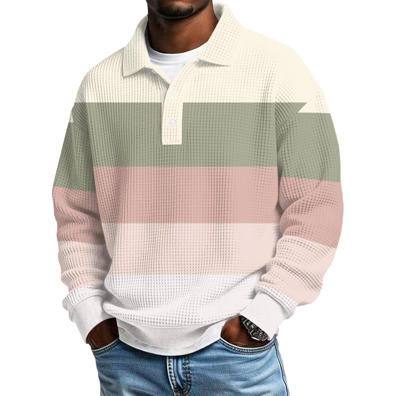 

Men s Color-Block Collar Long-Sleeve Casual Top L бежевий