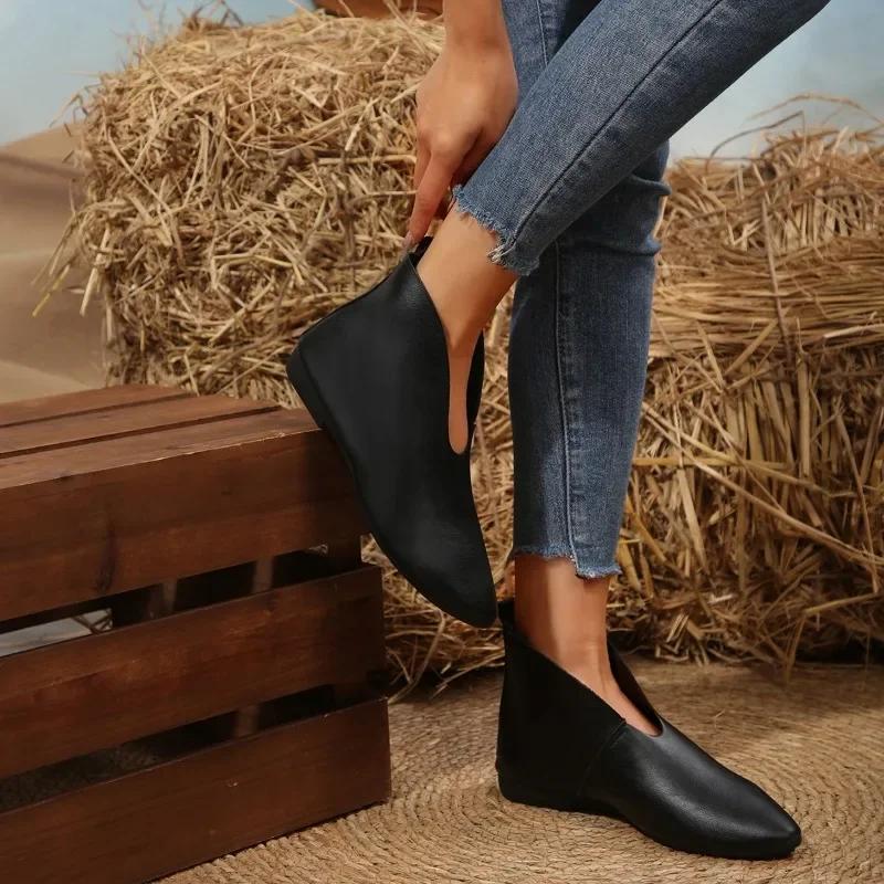 Shoes Female 2025 Plus Size Ankle Women's Boots Retro Modern Boots Women Sewing Pointed Toe Slip On Low Heel Outdoor Shoes Women