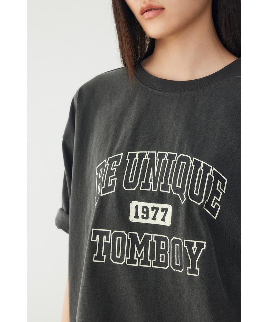 STUDIO TOMBOY Vintage Lettering Graphic Short Sleeve T-Shirt_Dark Gray 9176222990