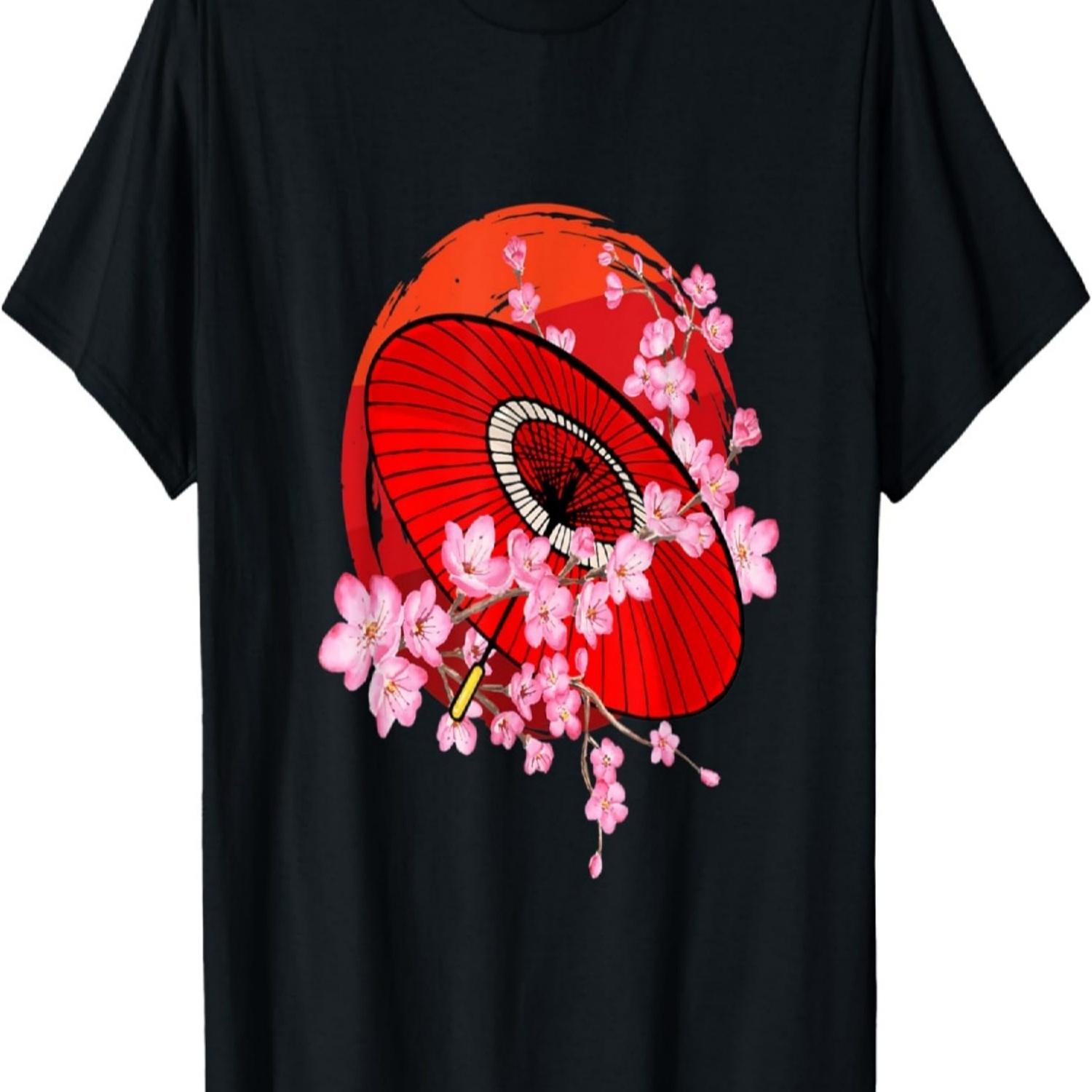 Japan Zen Circle Cherry Blossom Umbrella T-Shirt S