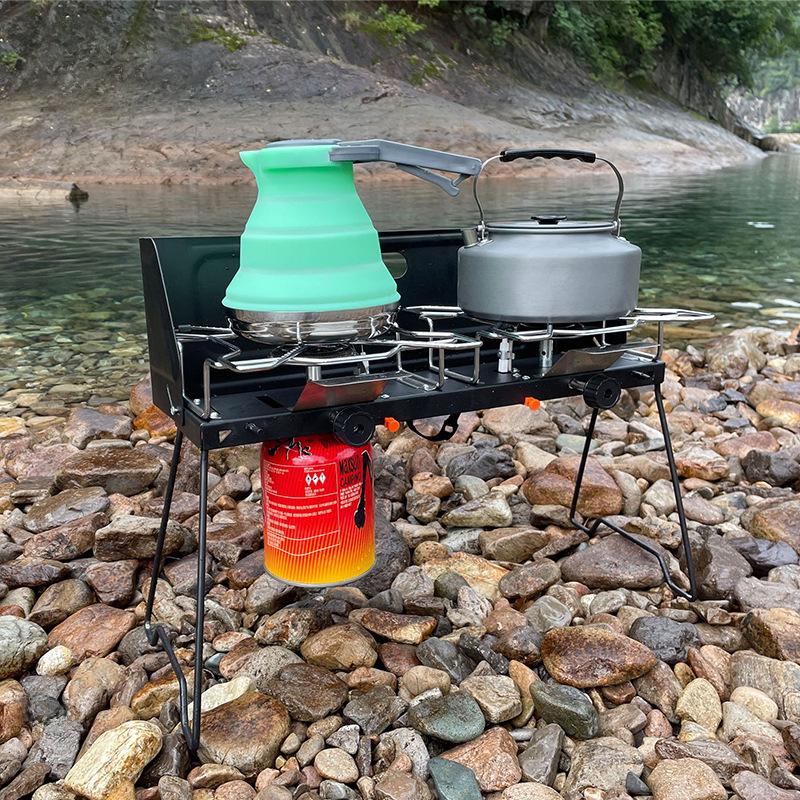 Outdoor Camping Double-Burner Gas Stove for Car Self-Driving