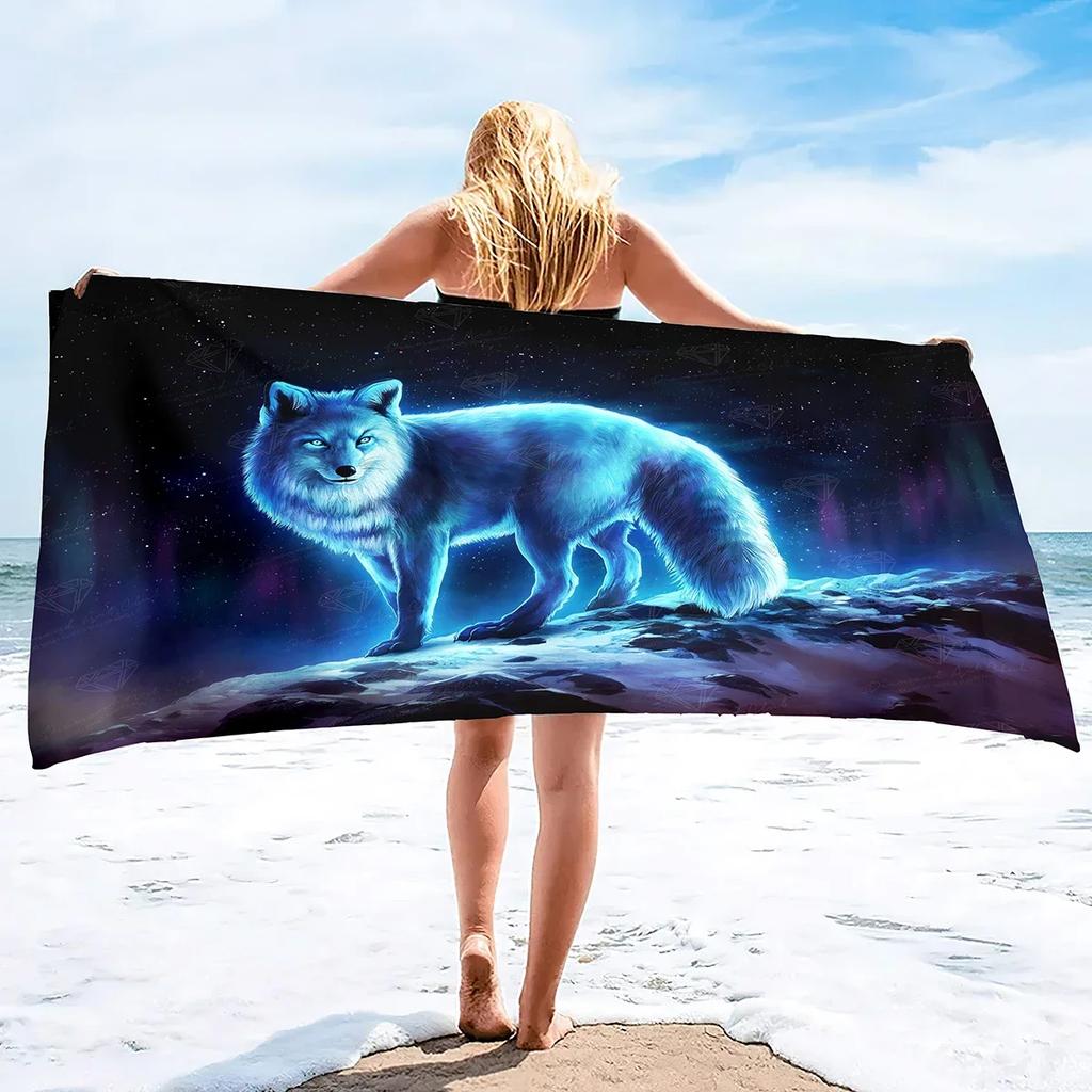Wolf Beach Towel,Microfiber Bath Towel Gifts for Boys Kids,Funny Animals Sand Free Quick Dry Travel Towels for Men's Pool Sports