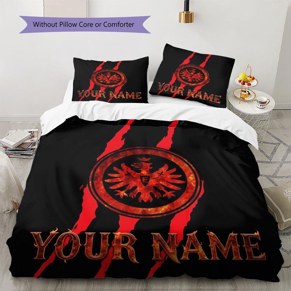 Eintracht Frankfurt Custom Name Pattern Bedding,Quilt Set Quilt Cover Pillowcase Home Birthday Gift(1 * Duvet Cover + 2 * Pillowcase, Without Core)