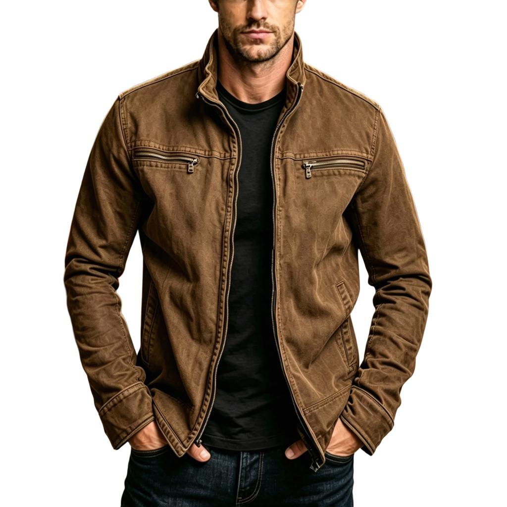 Men's Vintage Zip-Up Jacket Winter Color Casual Outerwear