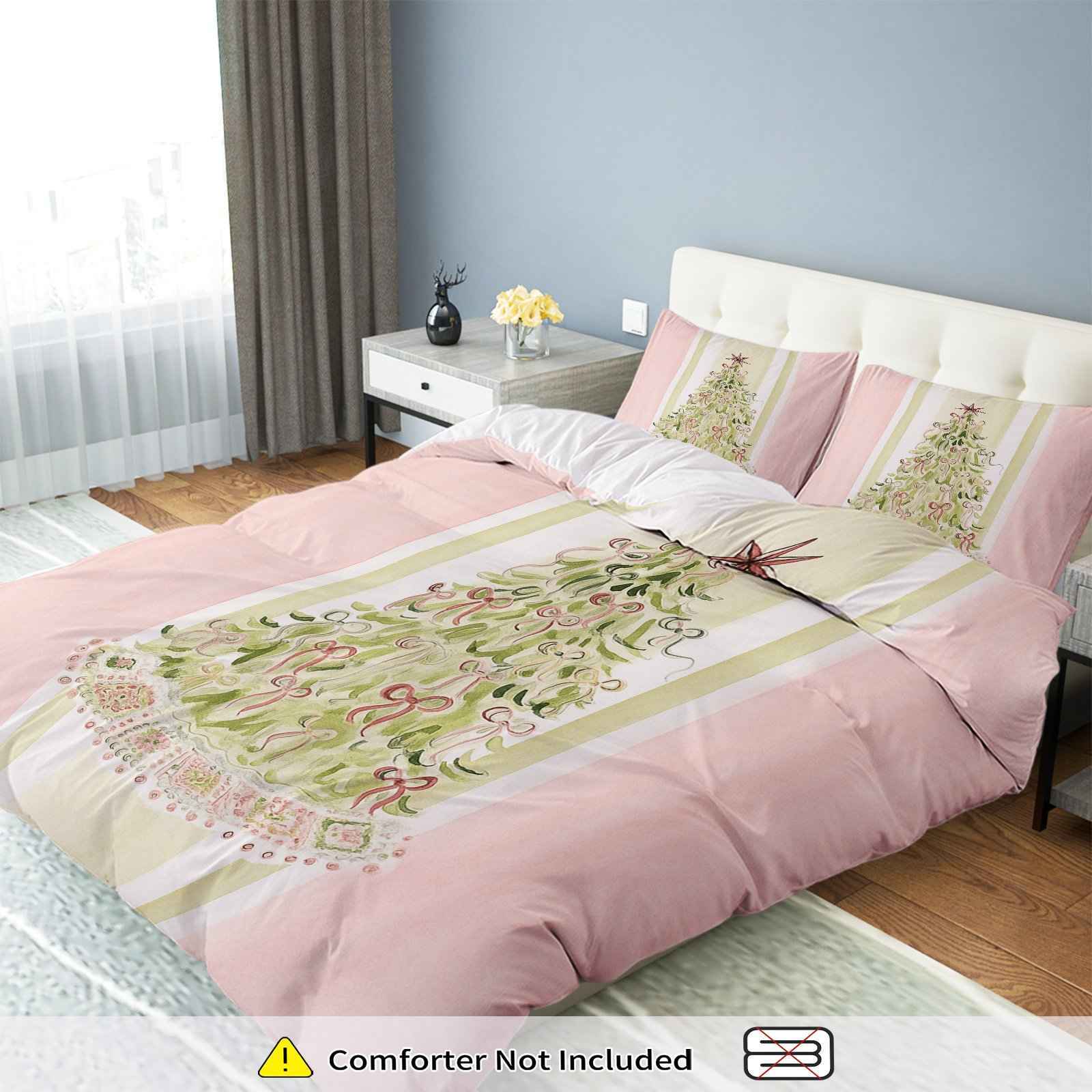 

3pcs Christmas Tree Duvet Cover Set - Cozy Polyester, Machine Washable Zipper Closure, All-Season Comfort, Festive Holiday Decor (135x200cm)