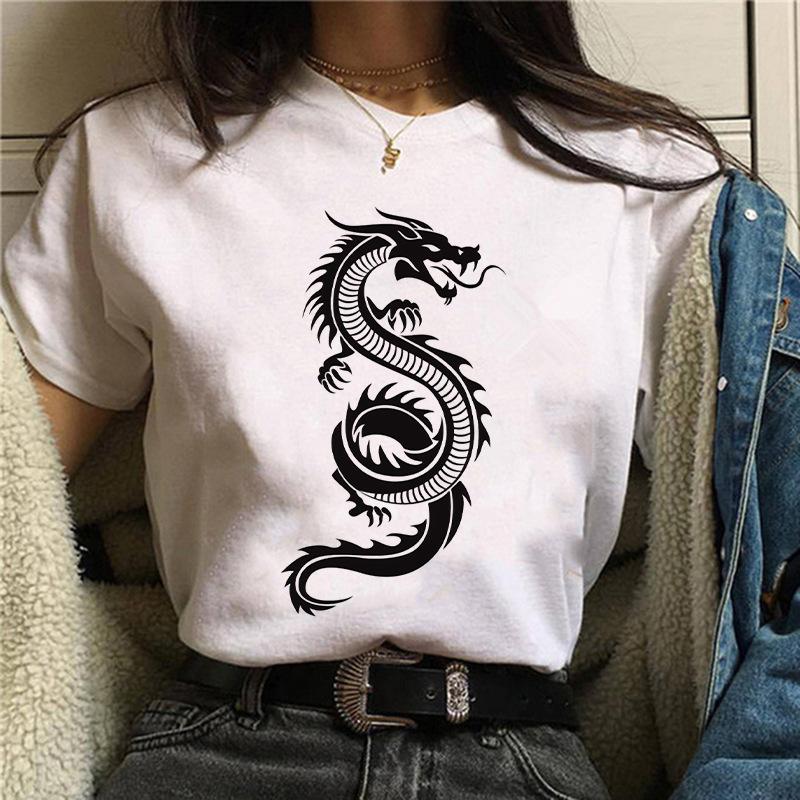Harajuku Chinese Dragon Print Popular Fashion Trend Largesized Thin Unisexs and Womens Same Shortsleeved Tshirt Graphic