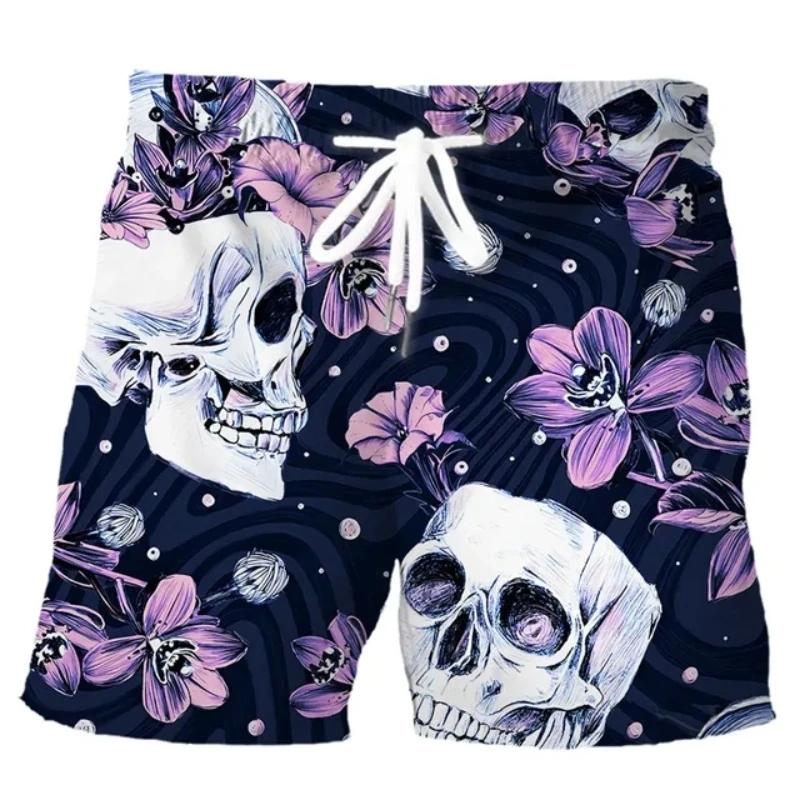 New Men's Skull 3D Print Beach Shorts Graphic Men's Casual Sports Shorts Summer Surfing Shorts Breathable Shorts Hip Hop Pants
