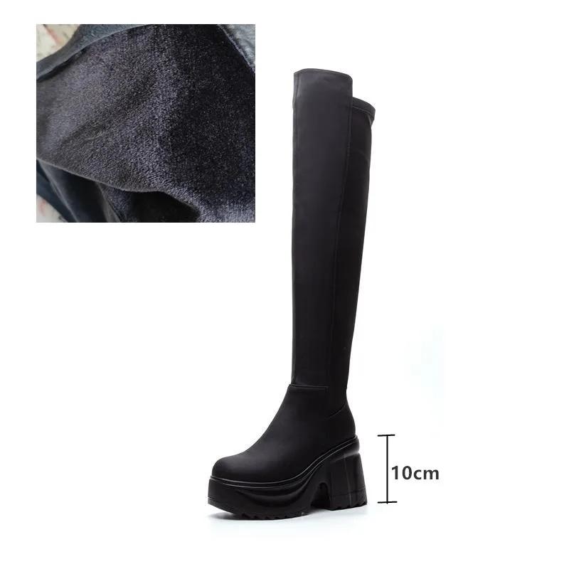 Damen Reiterstiefel Damen Overknee Stiefel Absatzhöhe 10cm Plateau Stretch Skinny Stiefel Damen