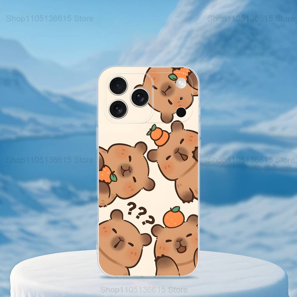 Capybara Painting Cartoon Phone Case For iPhone,14,13,XR,SE,12,15,Pro,Max,Plus,11,17,16,X,XS,Mini Transparent Soft Cover