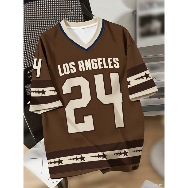 Men's Los Angeles NO.24 Print V-Neck Short Sleeve T-Shirt Summer Graphic Tee Baseball Jerseys Plus Size Women's Sport T-Shirt