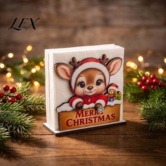 Christmas Kitchen Decor Wooden Napkin Holder, Gingerbread Man And Deer Design, Holiday Party Countertop Organizer Decorative Vertical Paper