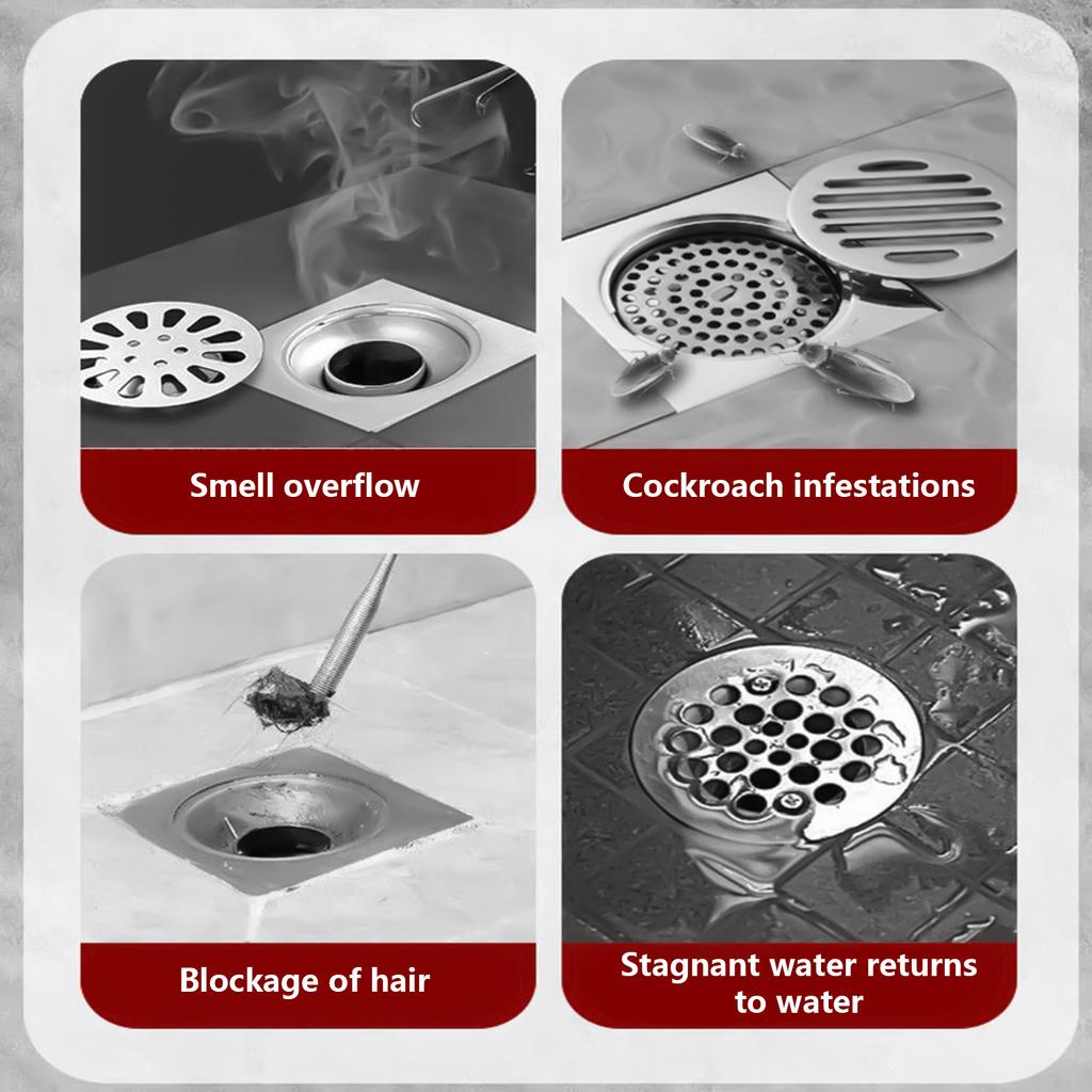 Foot Floor Drain Stainless Steel Square Shower Drain Square Shower Room Cover Plug Fast Draining Hair Catcher Strainer