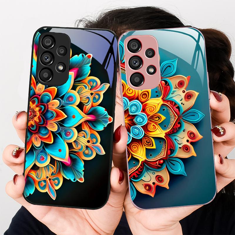 Abstract Flower Green For Samsung Galaxy S23 U Ltra 24 Plus S20 21 FE S25 Ultra A70 A72 73 51 52 53 Tempered Glass Phone Case