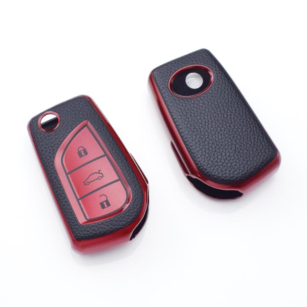 3 Buttons TPU Leather For Toyota Highlander Camry RAV4 Aygo Yaris Car Flip Key Cover Case Auto Shell Holder Fob Bag Keychain