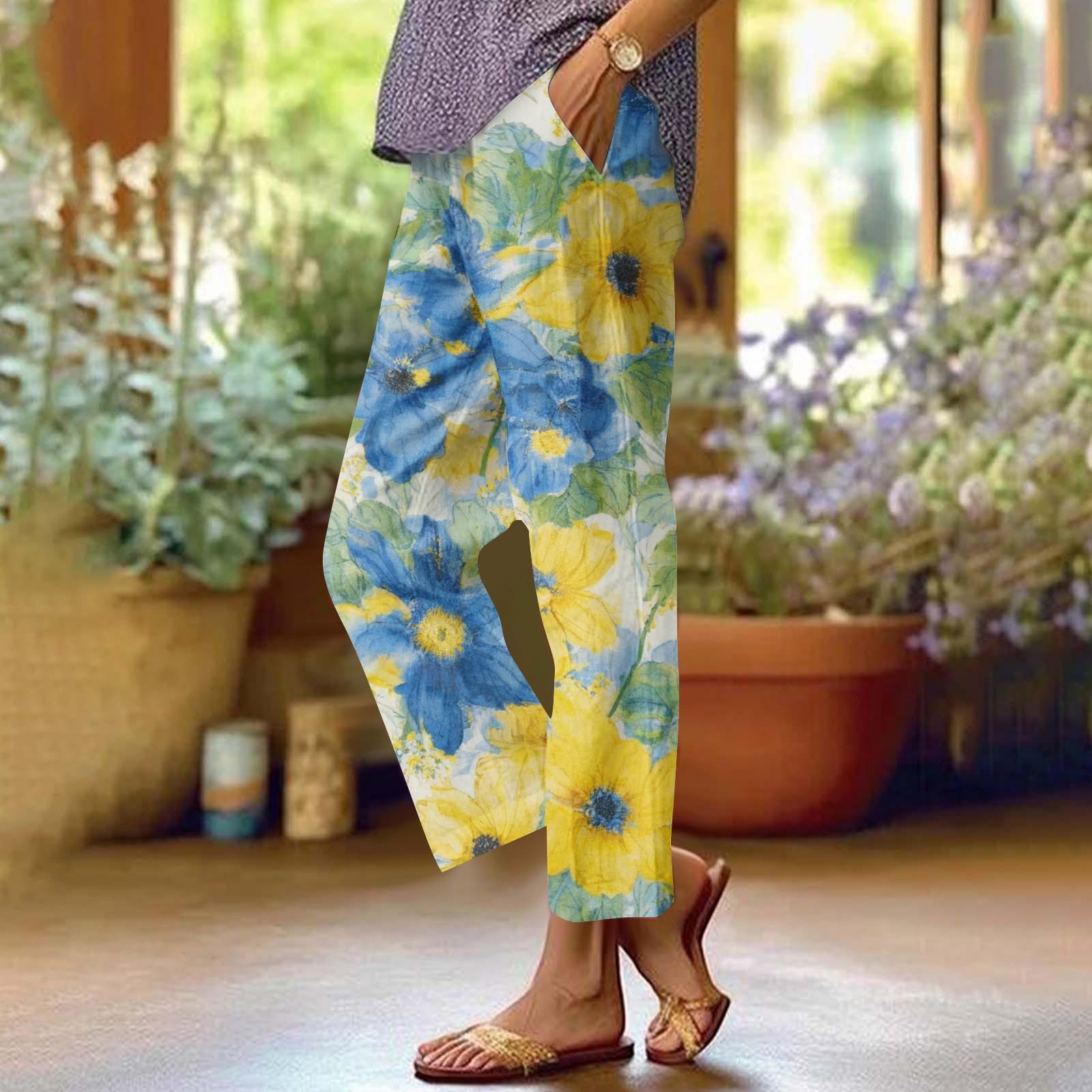 

Женские повседневные модные брюки прямого кроя с цветочным принтом и карманами M