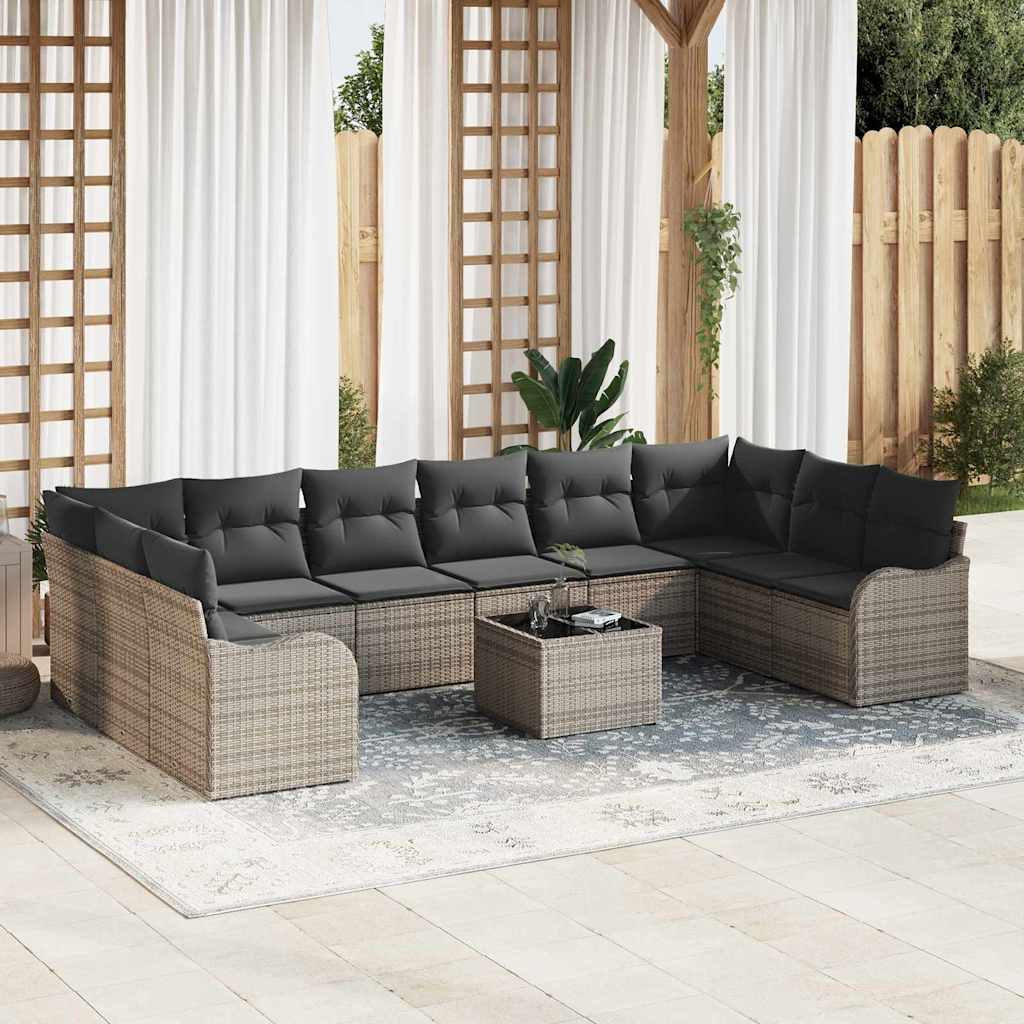 Garden Sofa Set with Storage 11 Pcs Grey Poly Rattan