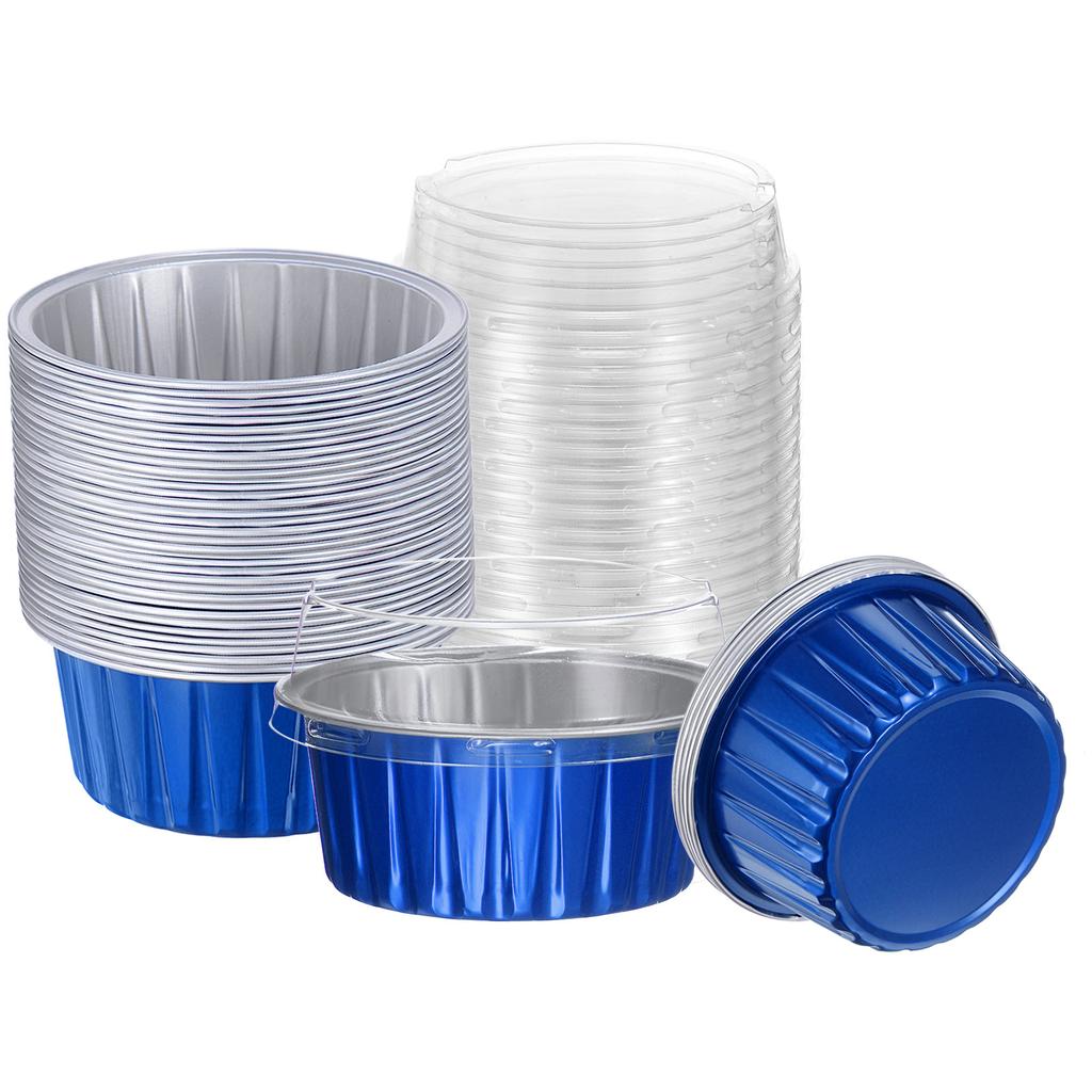 100Pcs Baking Cups with Lids Aluminum Foil Liners Mini Disposable Containers Cups Holders Cases Boxes Pans for Dessert Wedding