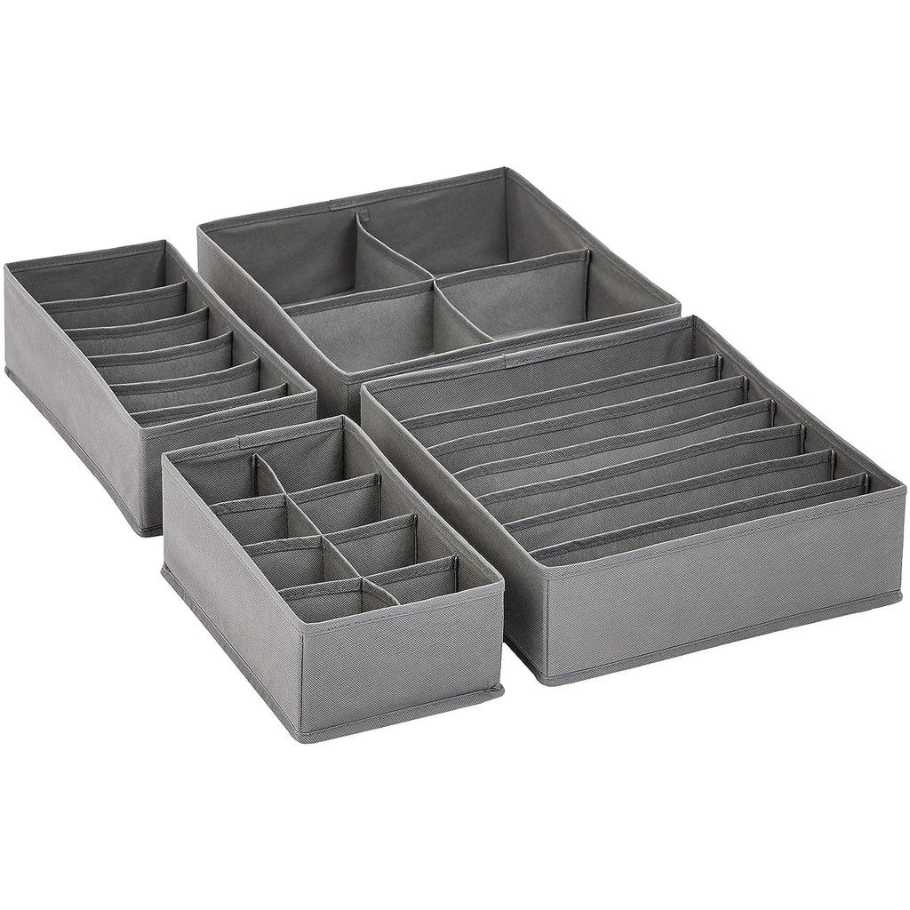 Amazon Basics Storage Box Drawer Organizer, Gray, for Dressers and Underwear, Set of 4