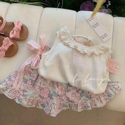 Girls' Summer Floral Princess Skirt Set: Sleeveless Vest and Skirt