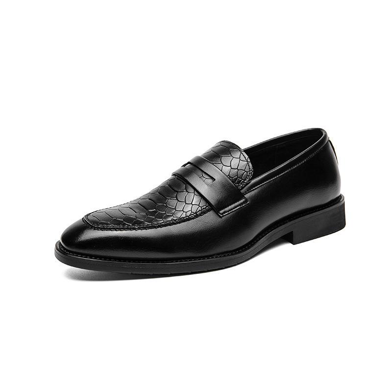 Men's Cross-Border Stylish Slip-On Leather Business Casual Shoes, Fashionable Black Wedding Loafers