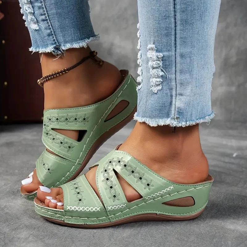 Fashion Women Wedge Slippers Premium Orthopedic Sandals Summer Open Toe Vintage Slippers New Casual Platform Shoes Female Slides Women