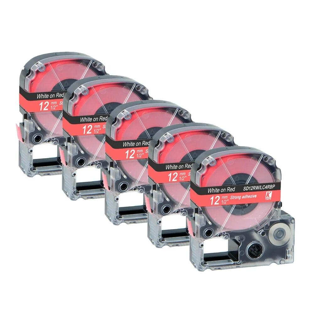 5 pachete 12 mm negru pe alb etichetă compatibilă Epson LC-4WBN / SS12KW SC12RW SC12YW ST12KW pentru imprimanta Epson LW300 LW400 500 600