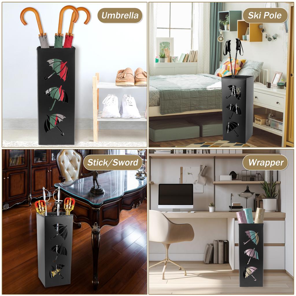 New Umbrella Holder Metal Hollow Out Stand Storage Bucket Freestanding Round Bin Waterproof Walking Sticks Rack