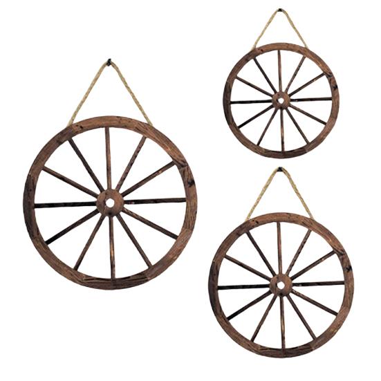 Wooden Wagon Wheel Wall Decor Retro Wheel Wall Art Vintage Farmhouse Old Western Hanging Ornaments for Home Office Cabin Western Themed Decor