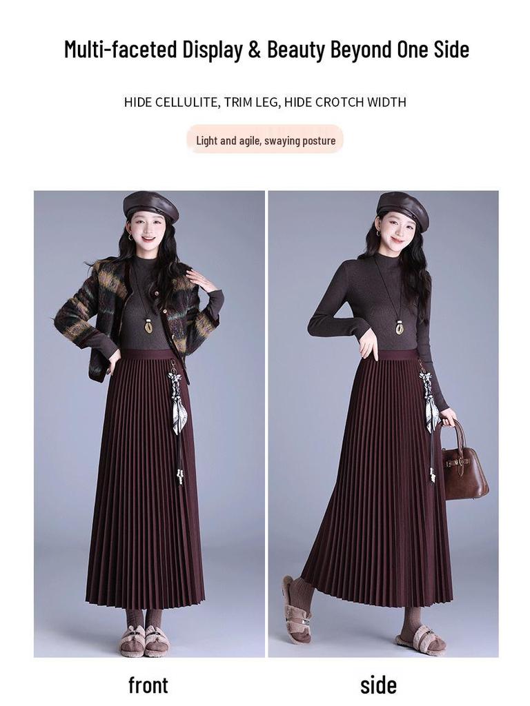 Elegant Mid-Length Wool Pleated Skirt - 2025 Autumn/Winter High-Waisted Slimming Style