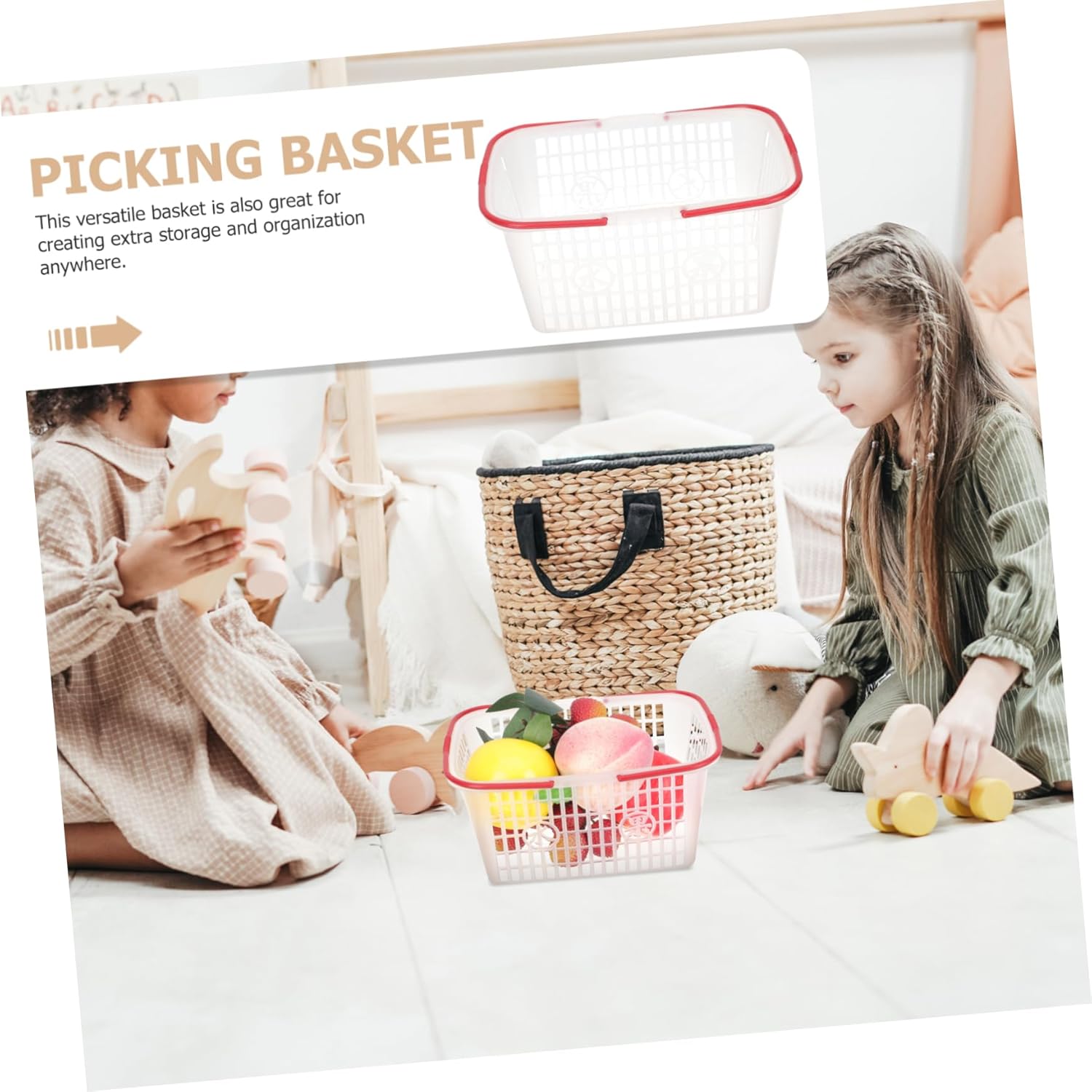 

5pcs Plastic Fruit Baskets with Handles Handheld Vegetable and Picnic Baskets for Outdoor Picking Practical Storage for Strawberries Grapes and More