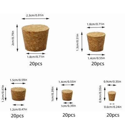 100 Pack Assorted Cork Stoppers Wine Bottle Cork Stoppers 5 Sizes Wooden Tapered Cork Plugs Replacement Variety Corks for Bottle
