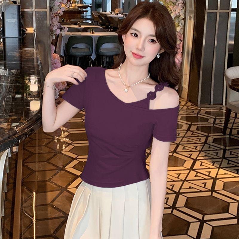 Summer Fashion Off Shoulder Tops Women Plus Size Short Sleeve Tshirt