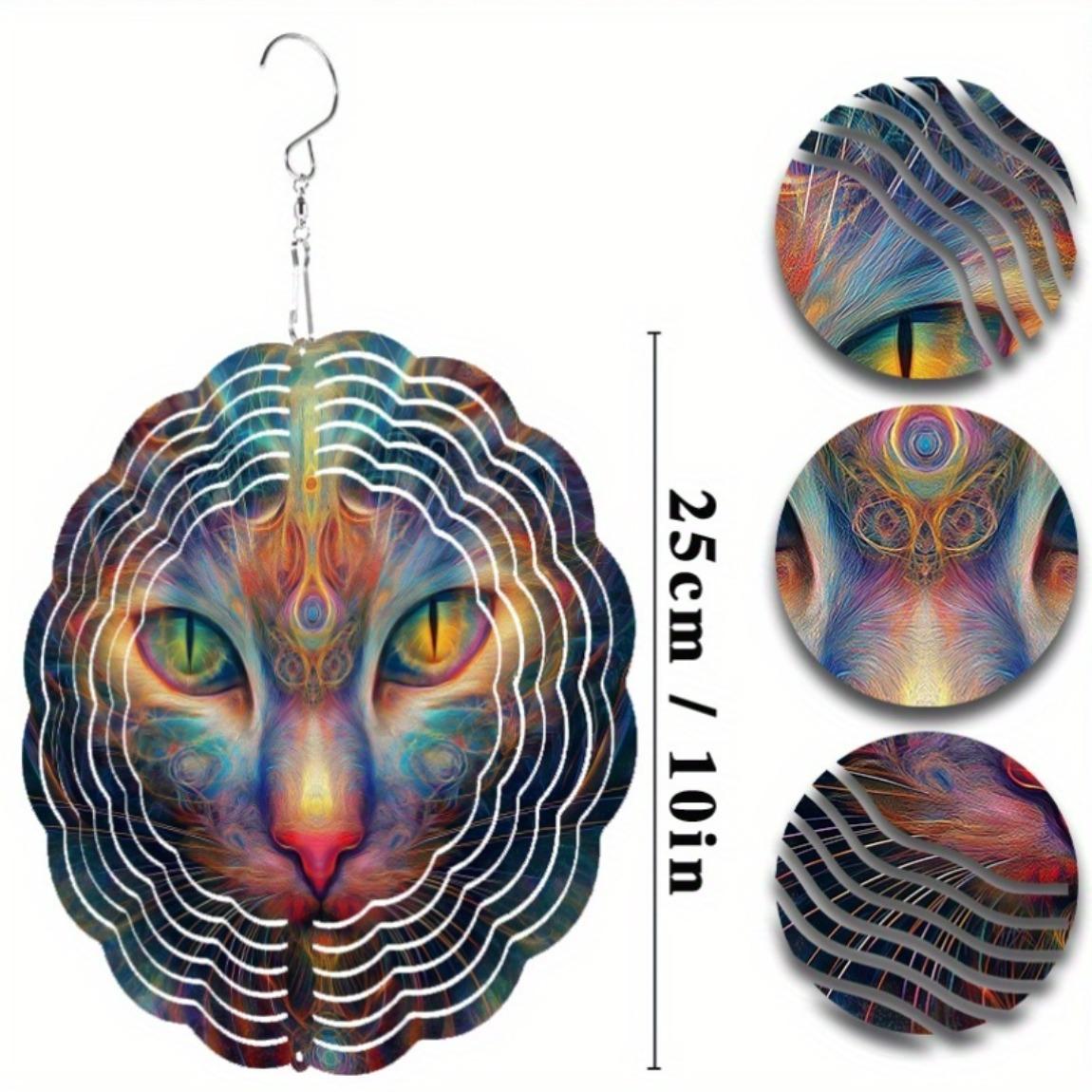 

Мечтательный кот 3D колокольчик ветра Металлическое искусство Подвесной декор для уличного сада, двора Вращающаяся вертушка Ловец ветра Домашнее украшение 01A