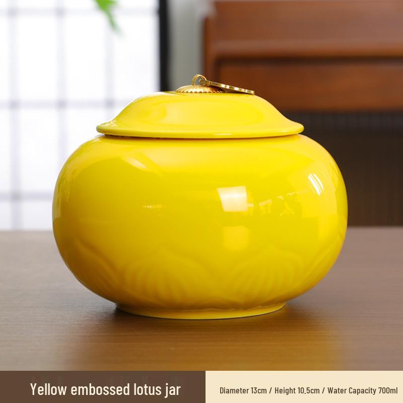 Large Ceramic Tea Storage Canister for Red, Green, Longjing, Biluochun, and Pu'er Tea - Half Jin Capacity