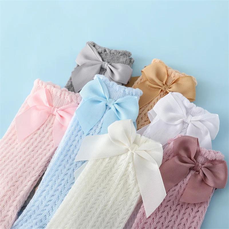 0-24Month Baby Girl Socks Toddler Bow Cotton Summer Mesh Lace Baby Knee Socks Newborn Infant Baby Princess Long Socks 2025 New