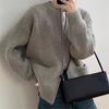 Double Zipper Solid Color Sweater Cardigan Women's Loose Casual Knitted Jacket