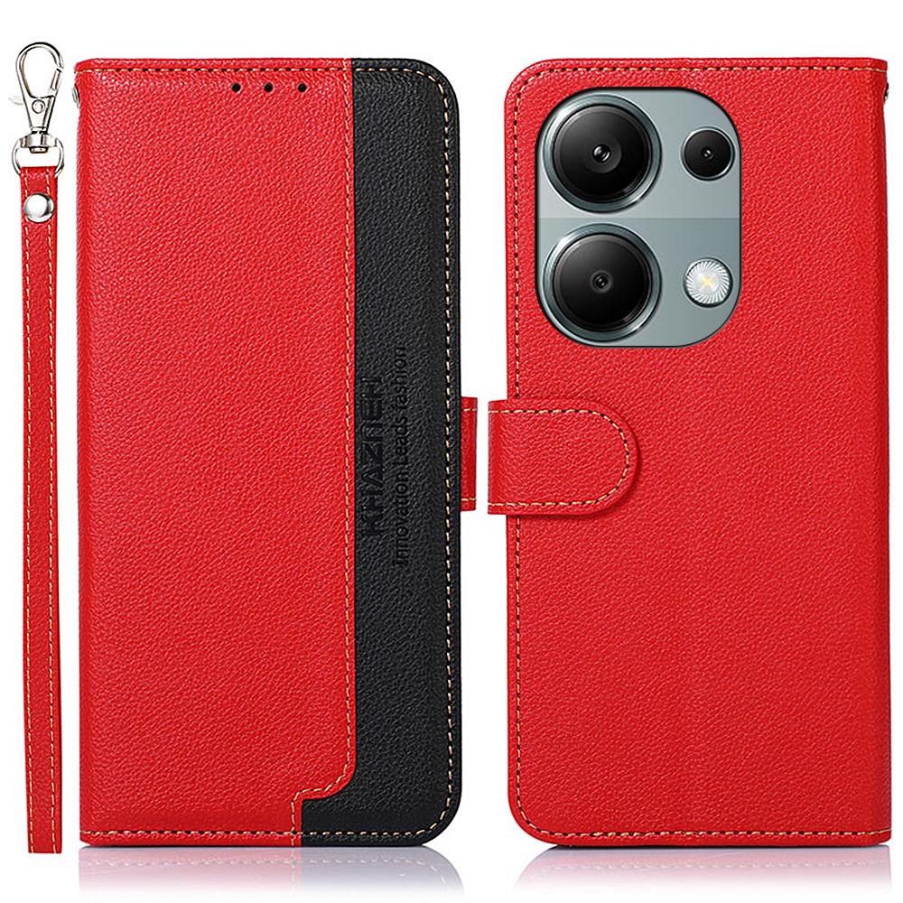 KHAZNEH For Xiaomi Redmi Note 13 Pro 4G/Poco M6 Pro 4G Case RFID Blocking Stand Cover with Litchi Texture