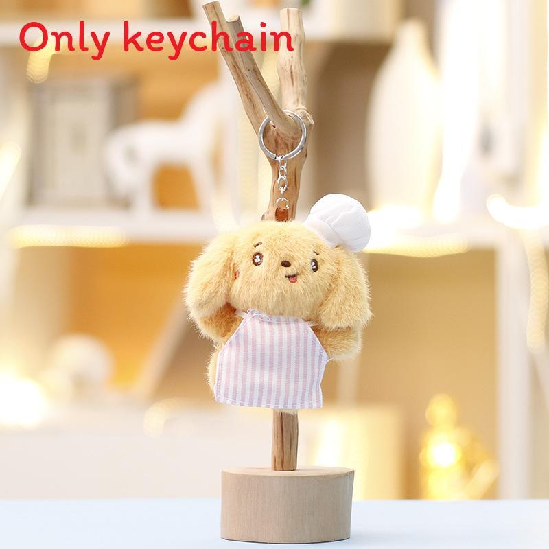 Plush Dog Keychain With Striped Apron Design For Car Bag Decor And Gift