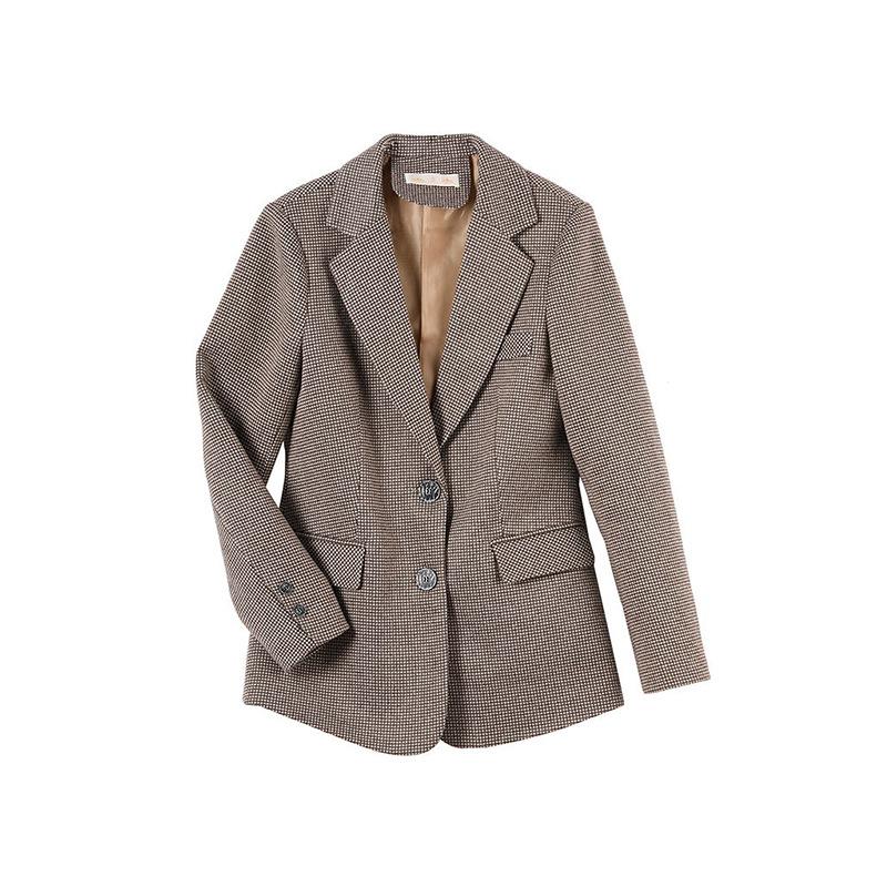 Autumn Women's Slim Long-sleeved Small Suit New Top Retro Woolen Plaid Blazer