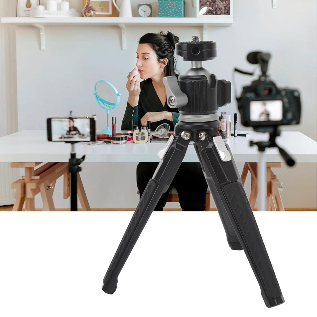 Tabletop Tripod 360° Rotating Ball Head 4kg Load Capacity 1/4 Inch Screws Anti Slip Aluminum Alloy Mini Phone Tripod for Camera Projectors