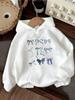 Creative Blue Bow Fresh Style Printed Hoodie In Autumn and Winter Long Sleeved Hoodie Clothing