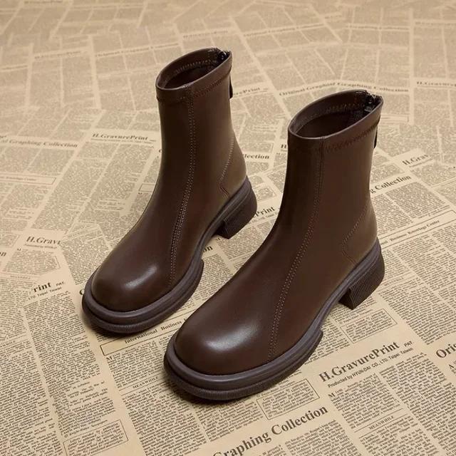 Autumn and Winter New Black Thick Soled Women's Ankle Boots Fashion Soft Leather Shoes Thick Heel Women's Short Boots