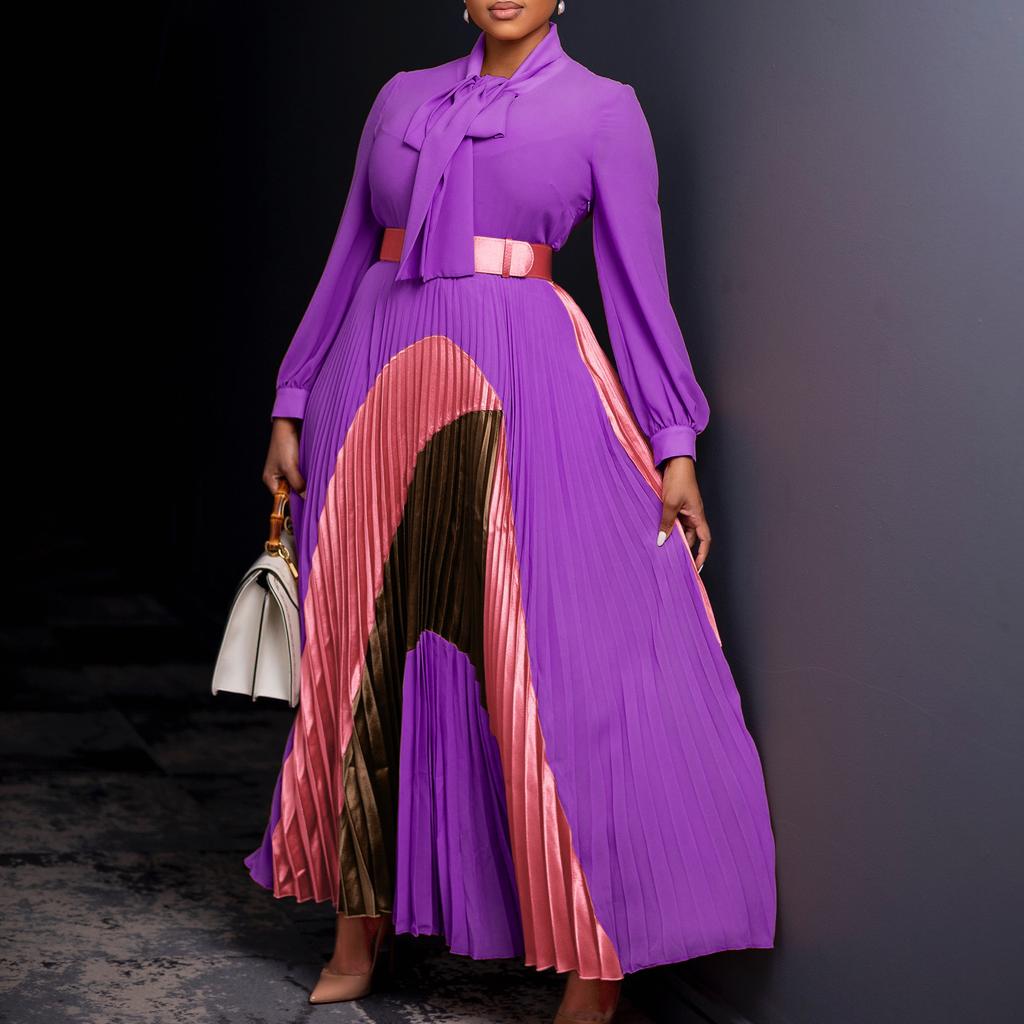 YYFS Modă Femei Primăvară Toamnă Imprimeu Bloc de Culoare Mânecă Lungă Talie Înaltă Rochii Casual