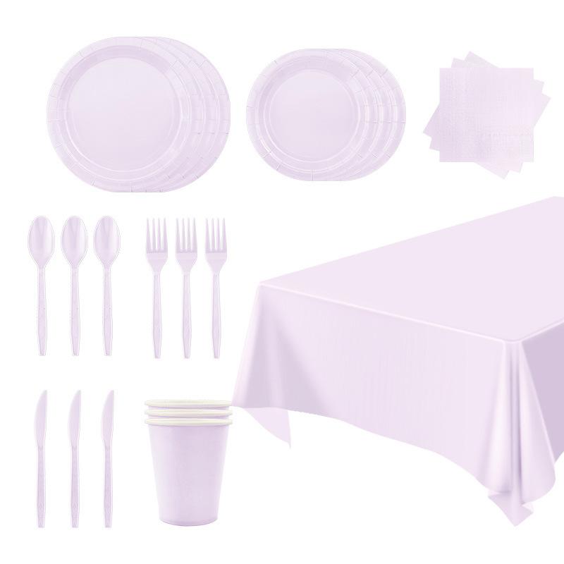 Spot Solid Color Series Tableware Set Taro Purple Paper Plate Paper Cup Paper Towel Tablecloth Disposable Party Supplies