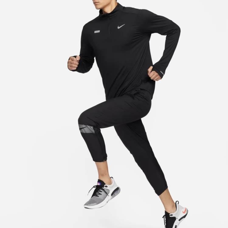 Nike Solid Color Stand Collar Long Sleeve Half Zip Running T-Shirt Men Tops Black FB8557-010