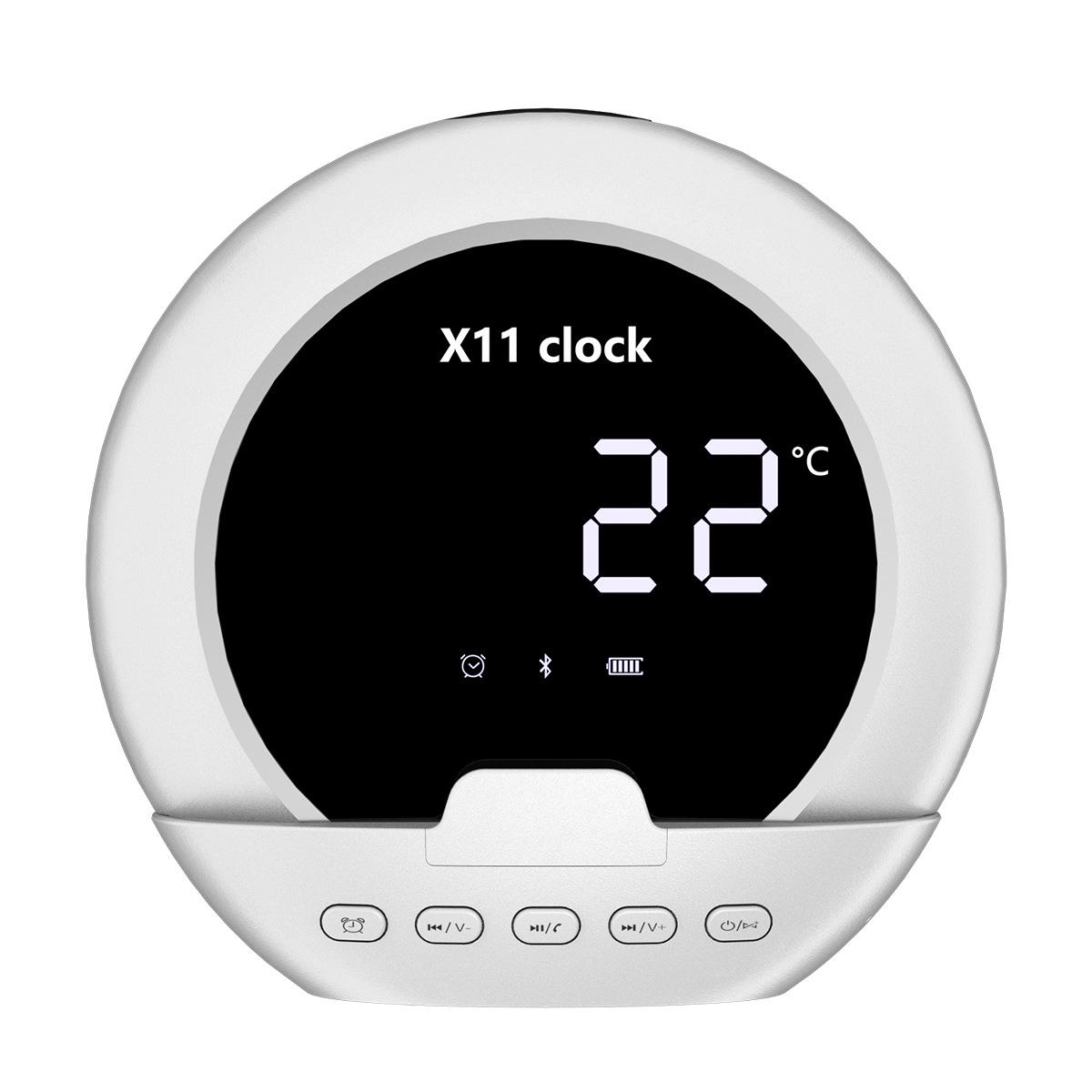 

Portable Bluetooth Speaker with Smart Alarm, Temperature Display, Multi-function Features, and Phone Holder